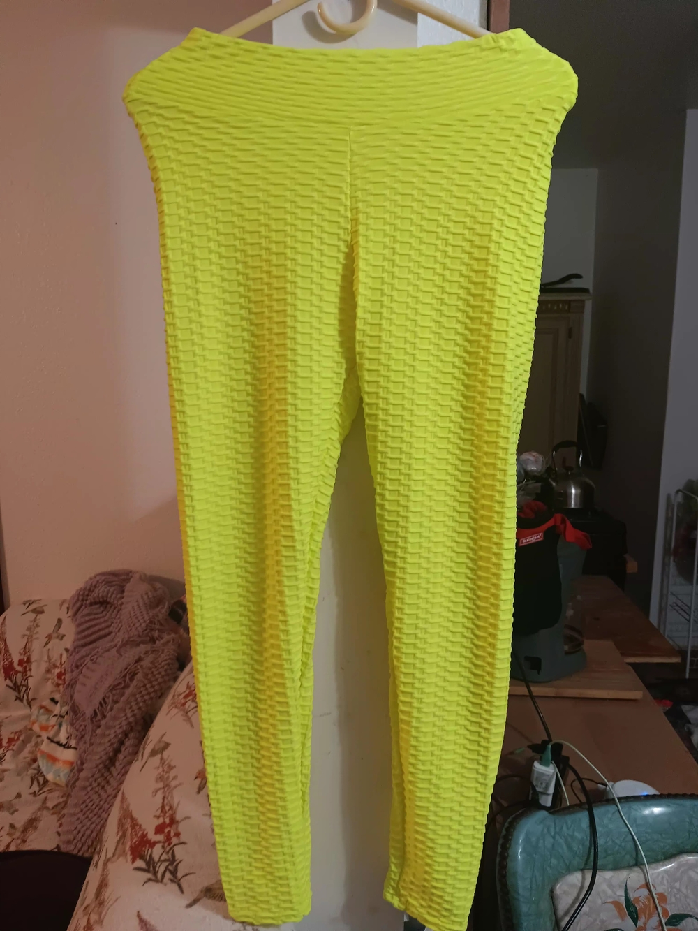 Neon Yellow Textured High-Waist Leggings